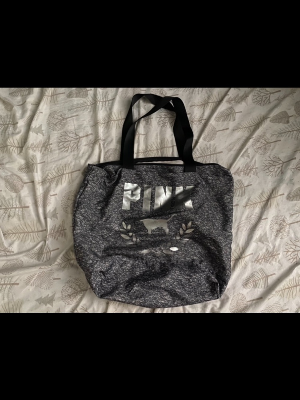 PINK Victoria's Secret Black Heather Tote with Metallic Logo